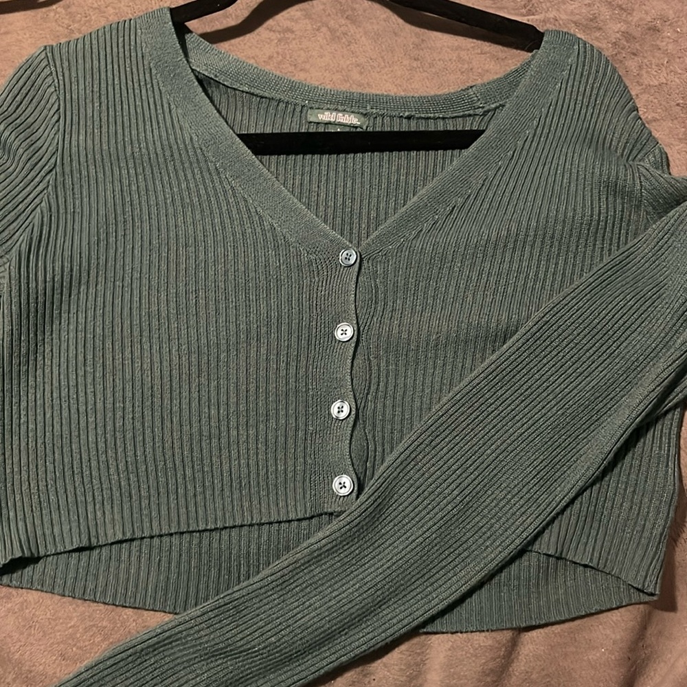 Green crop top long sleeve, size Large is very stretchy material and also soft.